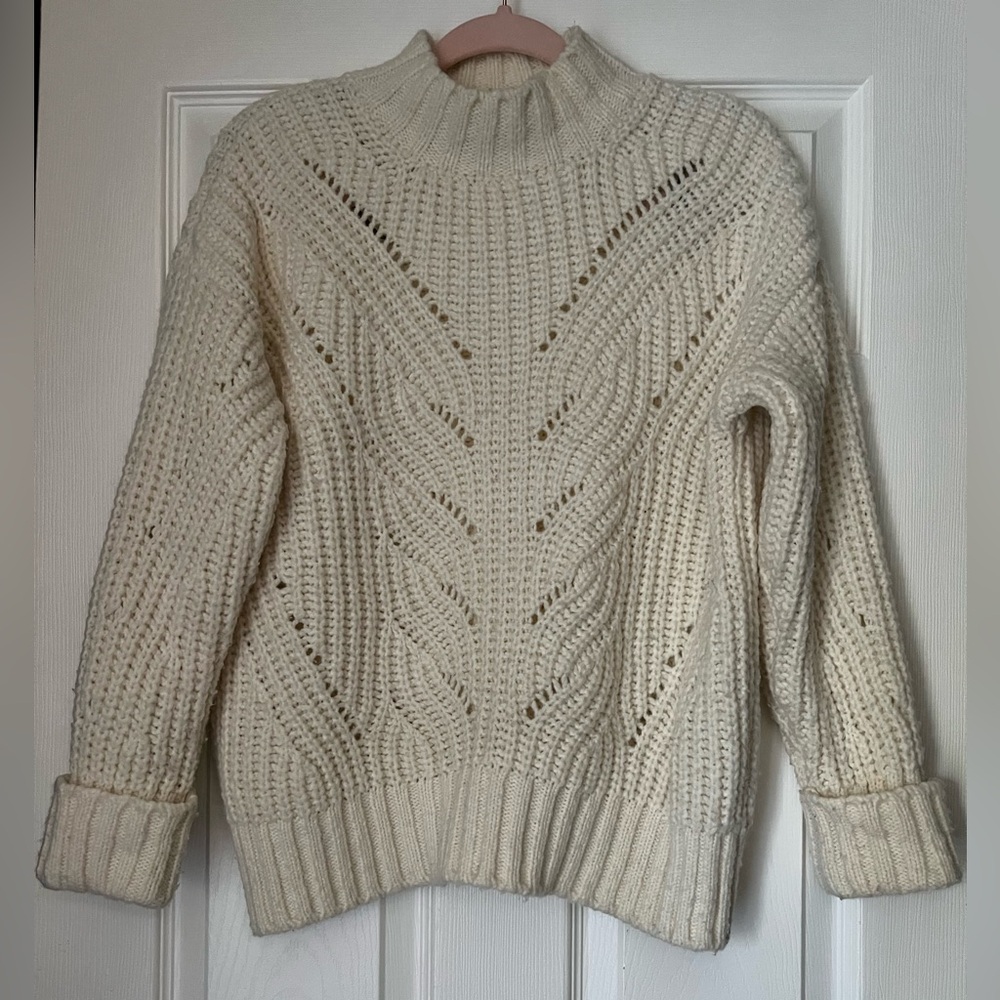 Massimo Dutti Cream Cable Knit Chunky Mockneck Sweater Size Small
